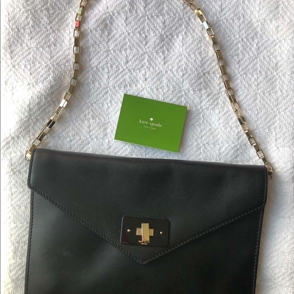 Kate Spade Black Leather Envelope Clutch Purse